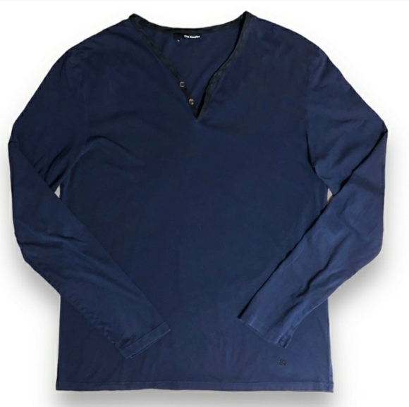 THE KOOPLES Navy Blue Leather Trim Two Button Henley EUC! - Picture 7 of 8